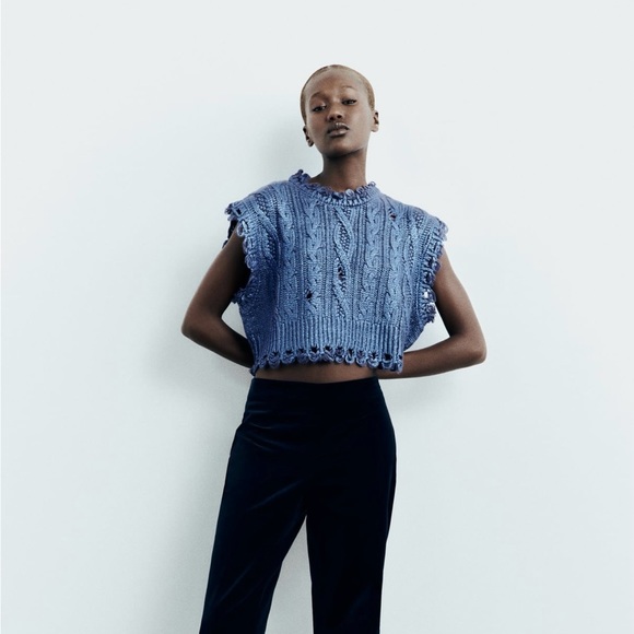 Zara Tops - ZARA Cable Knit Metallic Vest